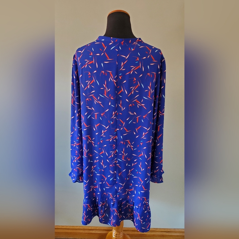 Banana Republic Women's XL Royal Blue Patterned & Ruffle Tunic Summer Dress - Picture 7 of 10